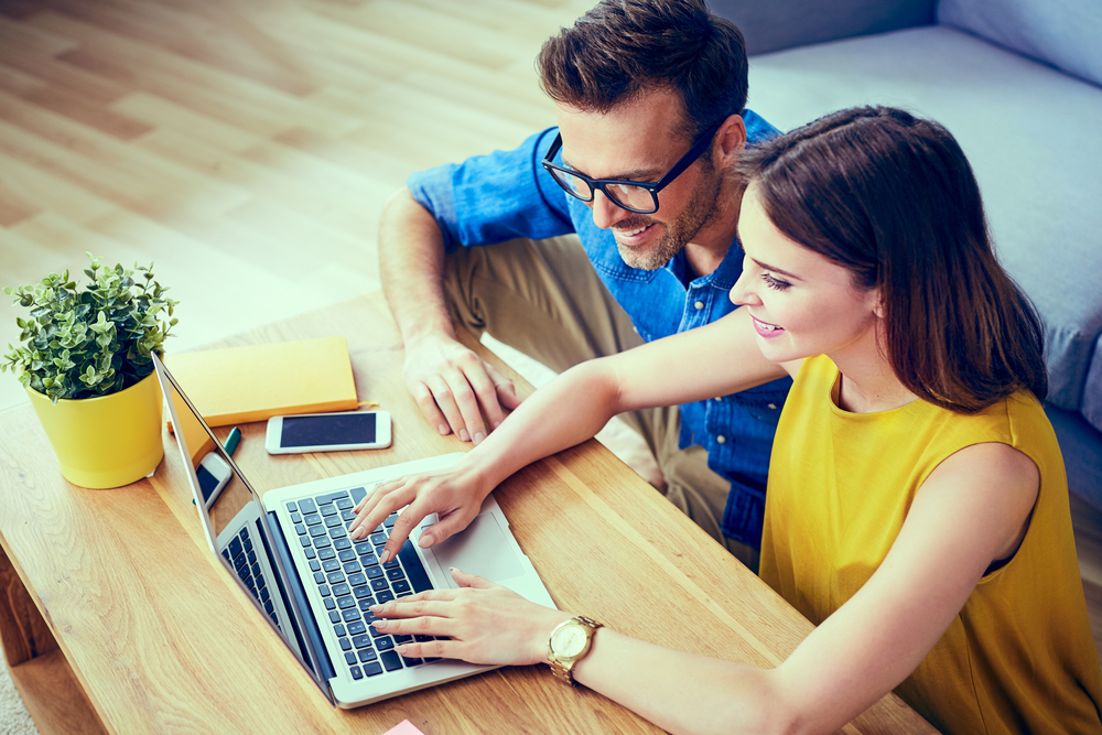 Couple working at the computer